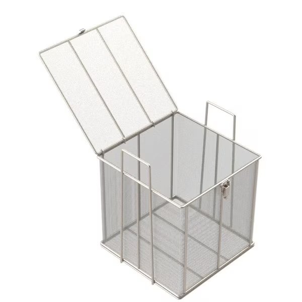 Rectangular Wire Mesh Basket: 12Lx12Wx12H, 304 SS, 1/4 Rod Frame, Hinged Lid W/ Latch, Mesh: 8x.047, Anysizebasket, Mfr#: TMT-120120120-Q08S